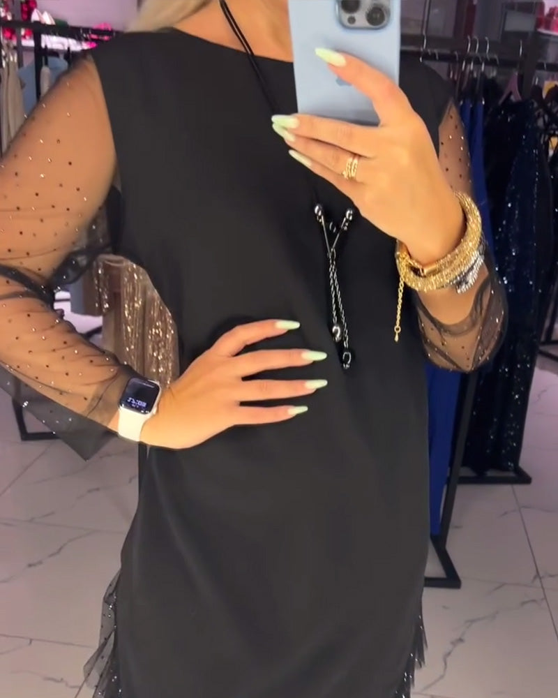 Kjole Rund Hals Gennemsigtig Mesh Syning