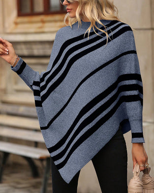 Sweater Batwing Ærme Uregelmæssig Stribet