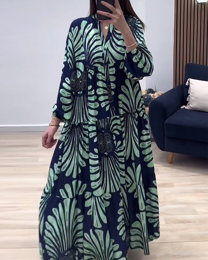 Langærmet maxikjole med print