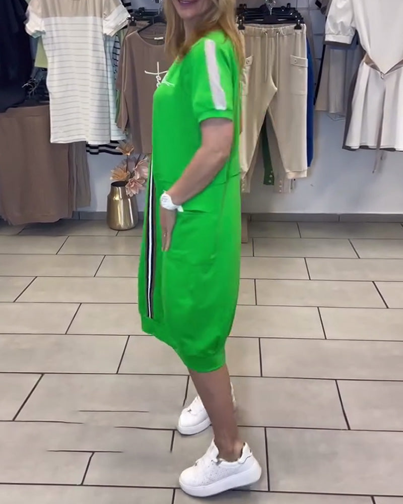 Kjole Korte Ærmer Printet Lige