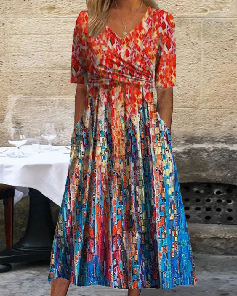 Resortkjole med V-hals og lommer