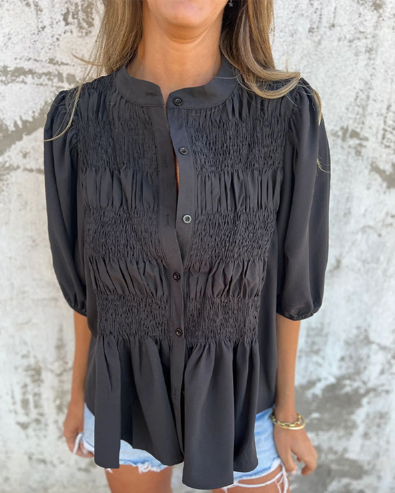 Bluse Casual Mode Kort Ærme Ensfarvet