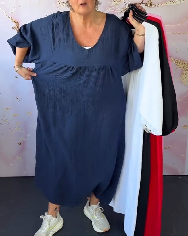 Kjole Skovstil V-Udskæring Plisseret Ensfarvet