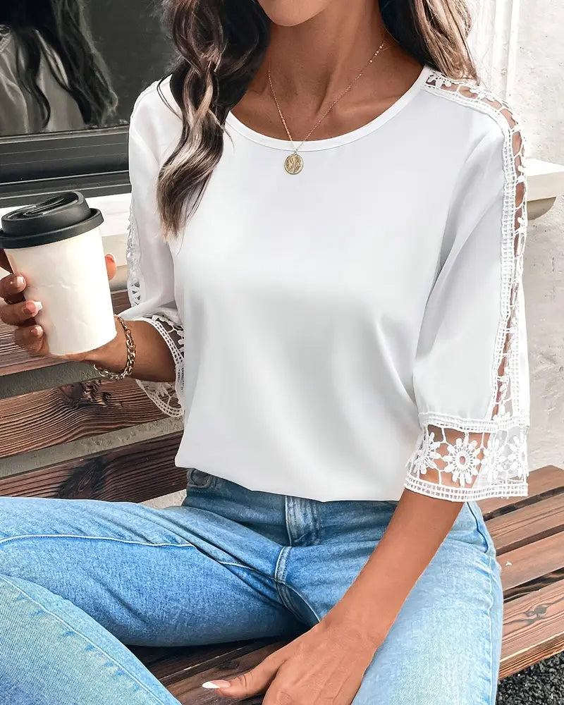 T-shirt Enfarvet Hul Krog Patchwork