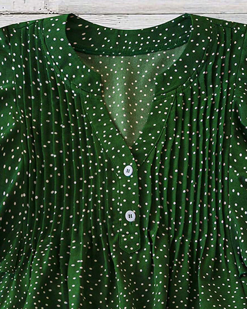 Bluse Flæseærme V-Hals Polka Dot