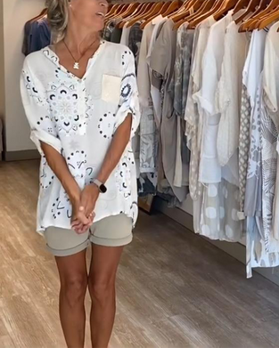 Bluse Alsidig V-Hals Printet Halve Ærmer