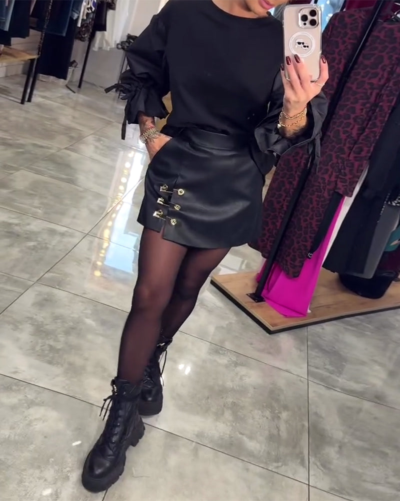 Ensfarvet elegant sweatshirt med rund hals