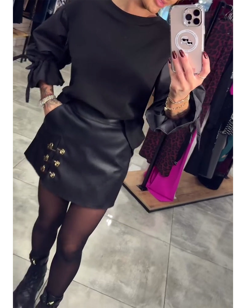 Ensfarvet elegant sweatshirt med rund hals