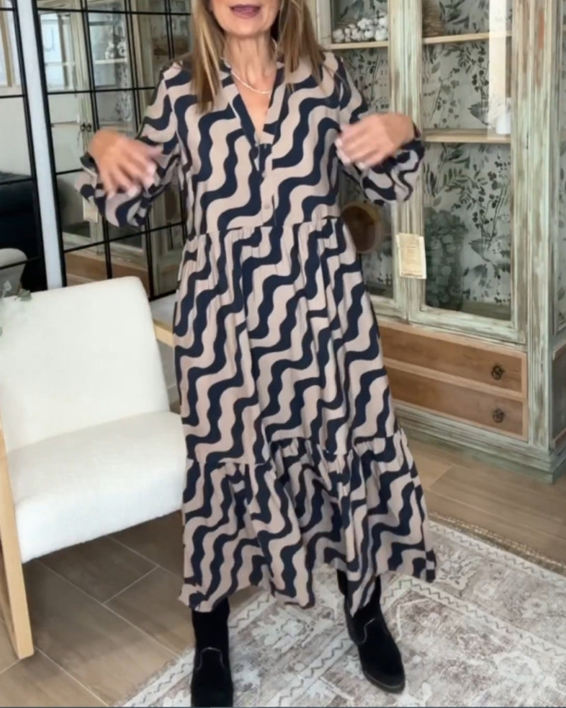 Printet lang løs kjole