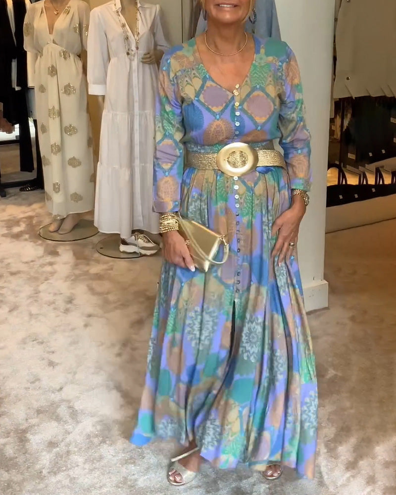 Langærmet kjole med vintage-print