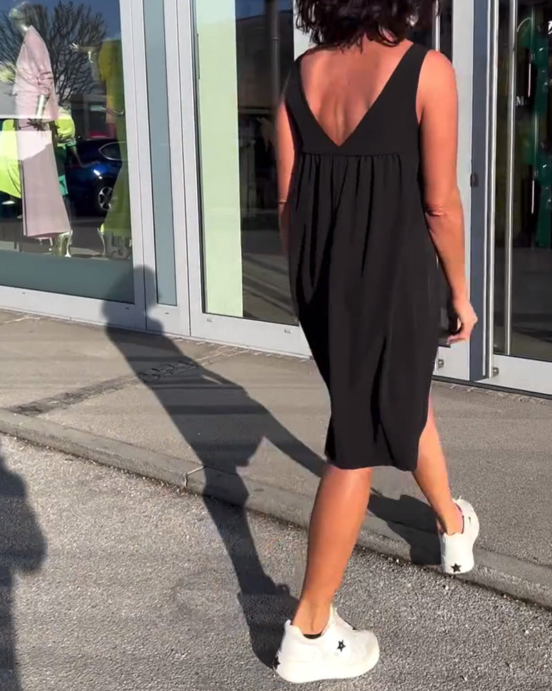 Kjole Uden Ærmer Ensfarvet Shift