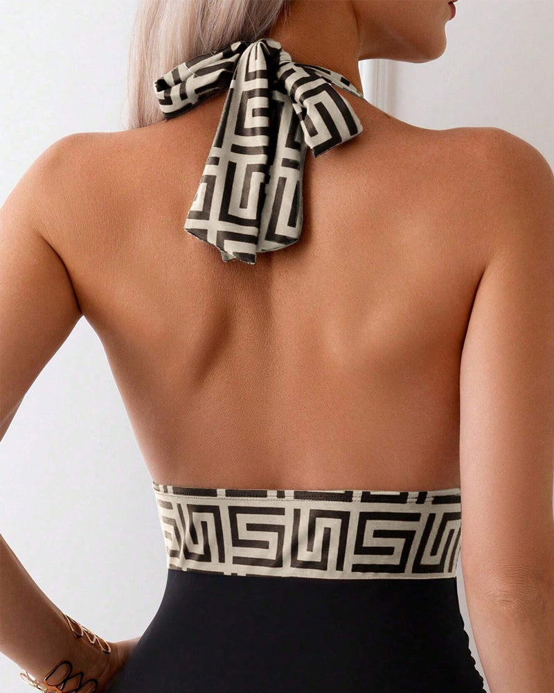 Badedragt Printet Kontrast Halterneck Én Del