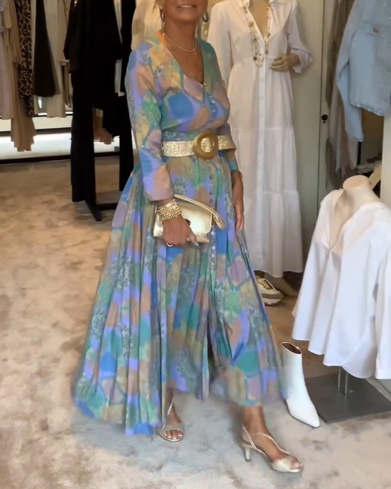 Langærmet kjole med vintage-print