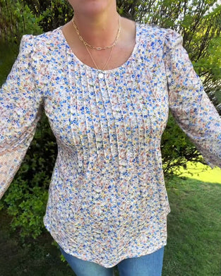 Puffærme-Blomstret Plisseret Top