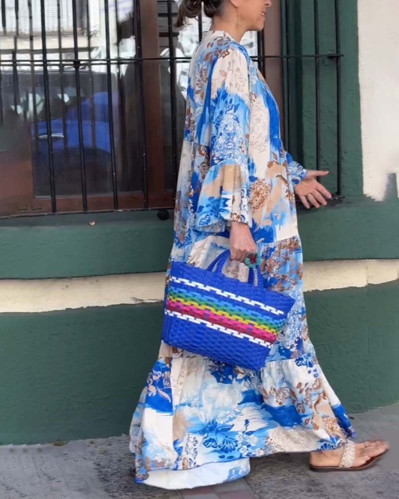 Temperament lang kjole med løs print