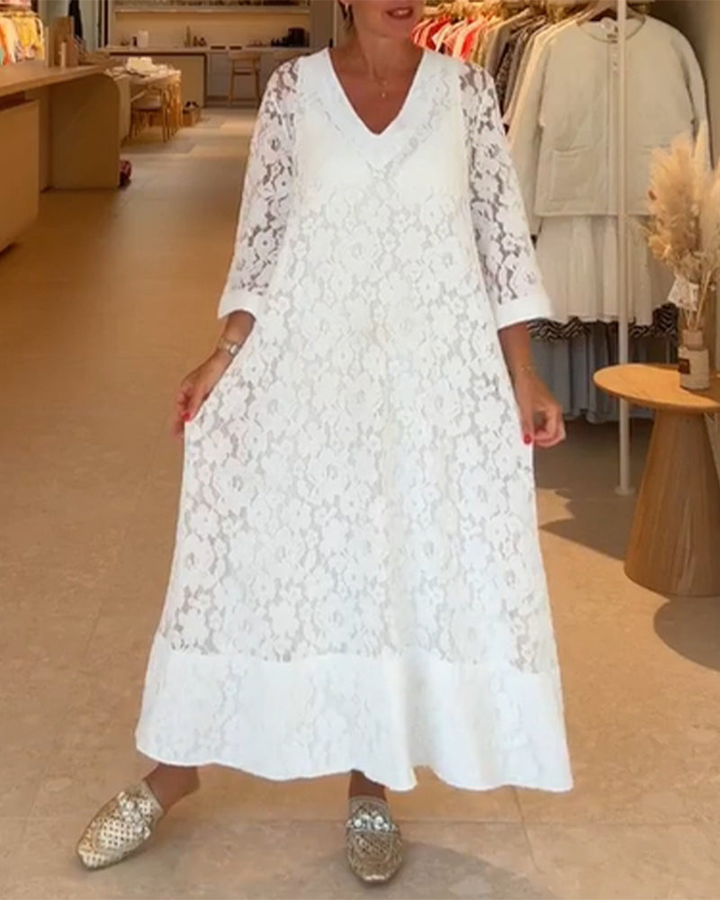 Kjole V-hals Hullet Spids Blomst Løs