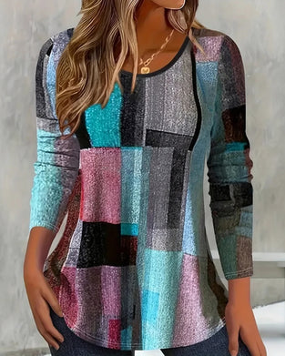 T-shirt med afslappet print og lange ærmer og rund hals