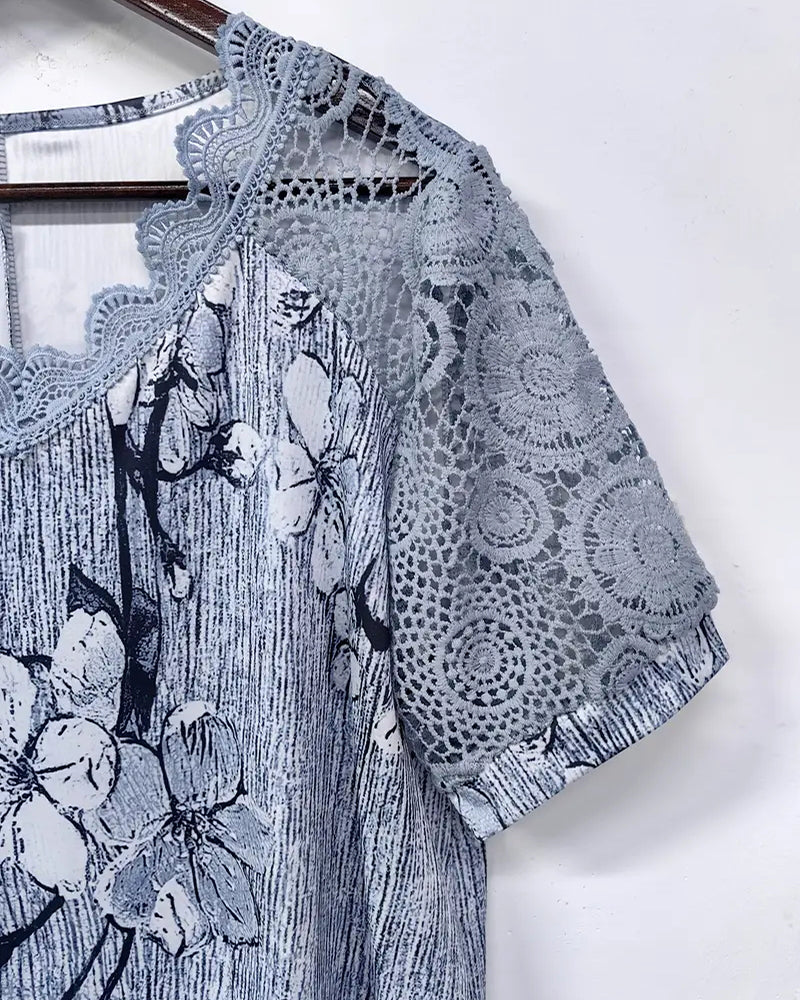 T-shirt Blonder Hæklet Patchwork Trykt