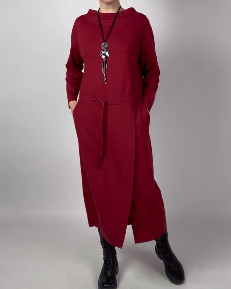 Ensfarvet kjole med lommer