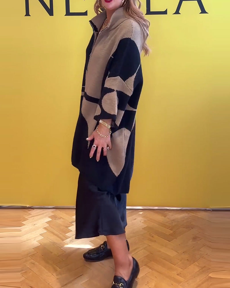 Løs oversized sweater med lynlås