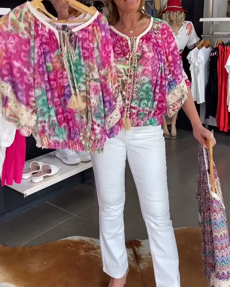 Bluse Med Løs Pasform Og Bohemeprint