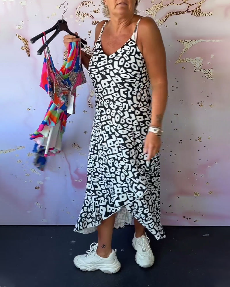 Sommerkjole med spaghetti-stropper og print