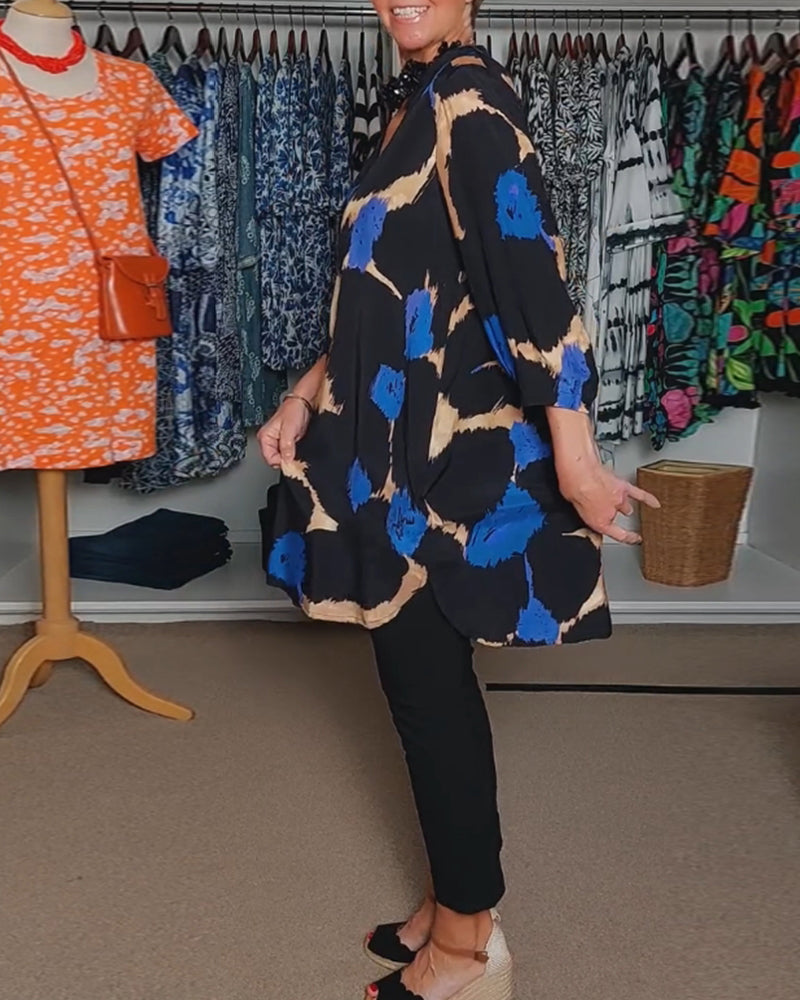 Langærmet bluse med V-hals og print