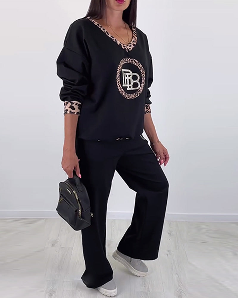 Sort to-delt sæt | Sweatshirt med monogram og bukser