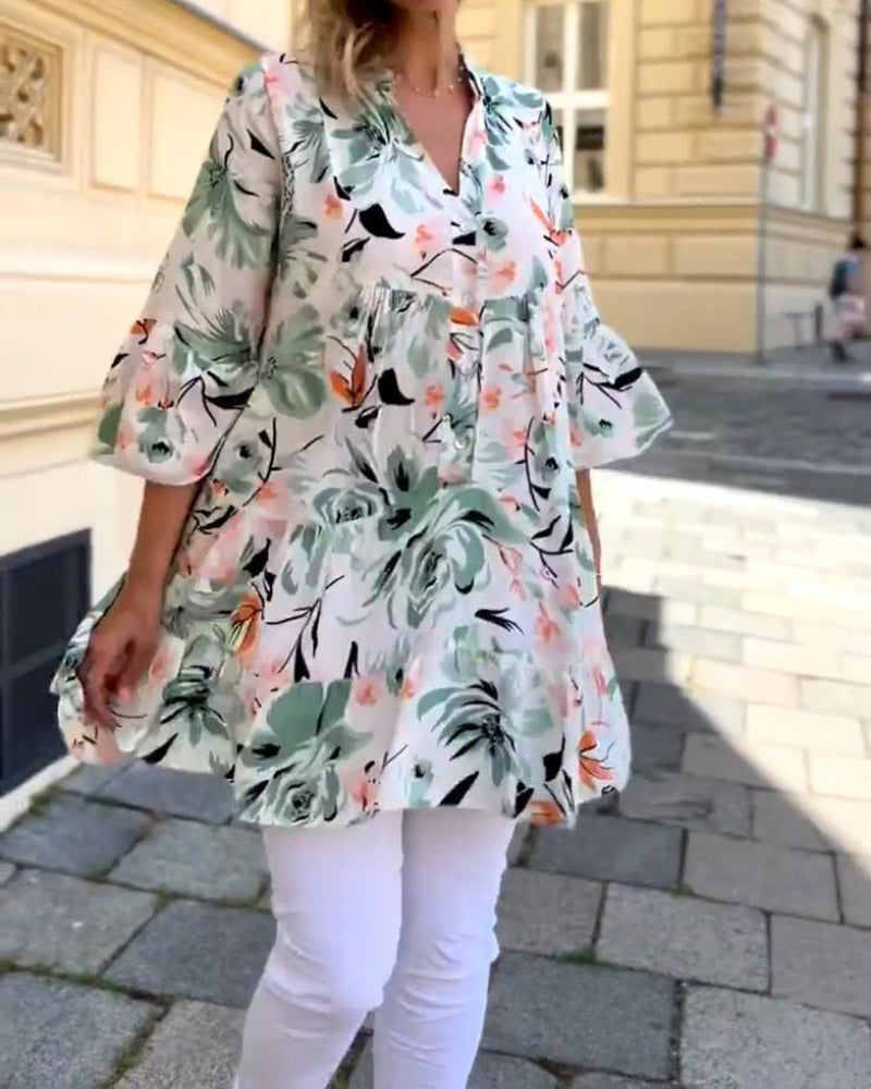 V-halset elegant blomsterbluse