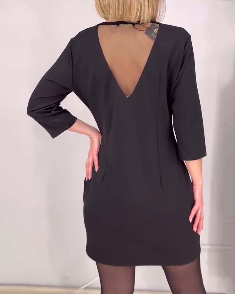 Jurk Ronde Hals Rhinestone Slim