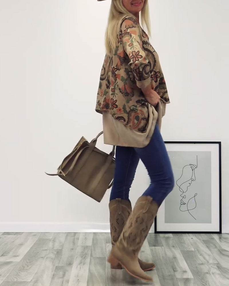 Lagdelt top med retro print