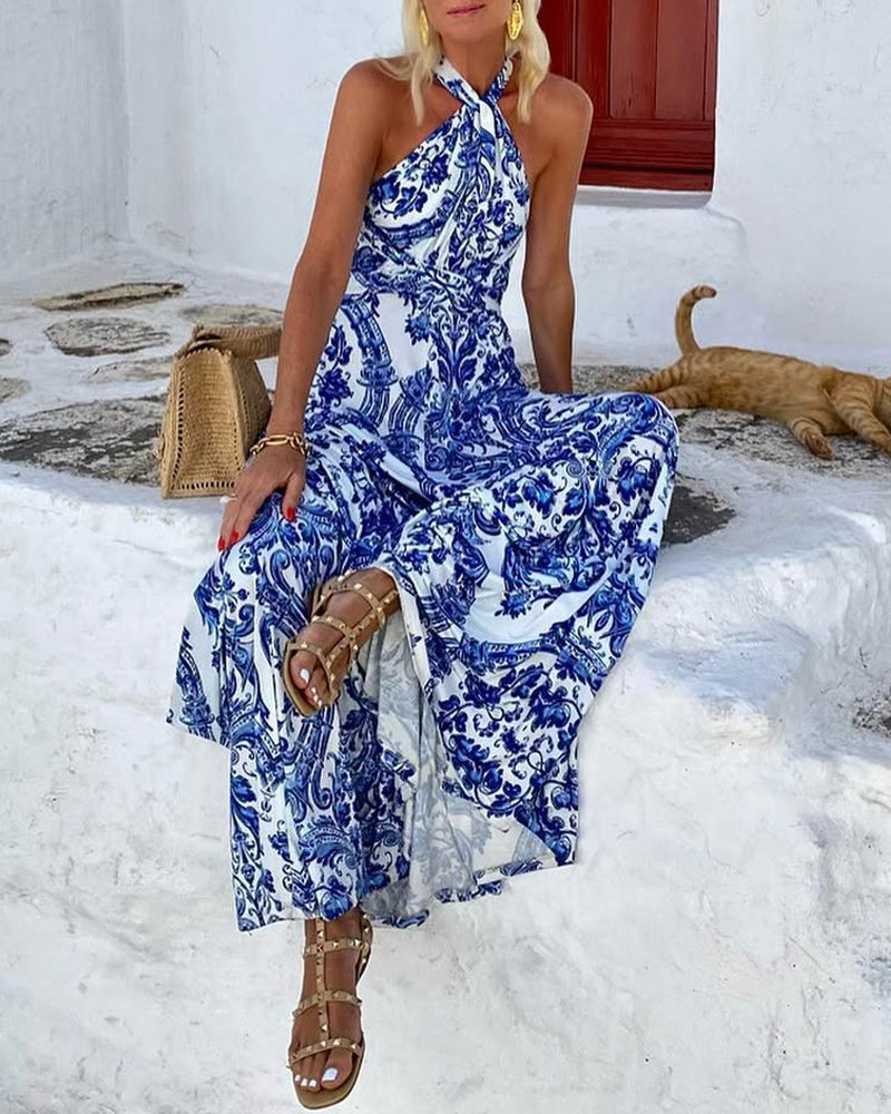 Kjole Airy Neckless Cashew Flower Long