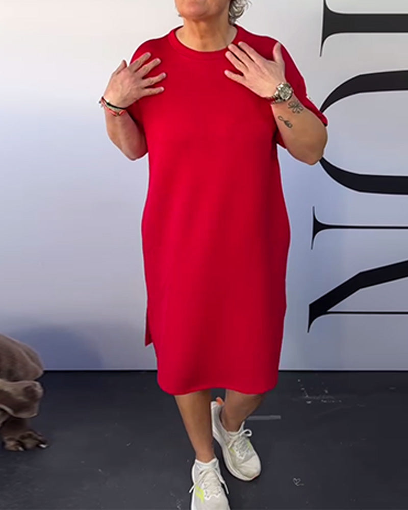 Kjole Rund Hals Casual Korte Ærmer Enkel