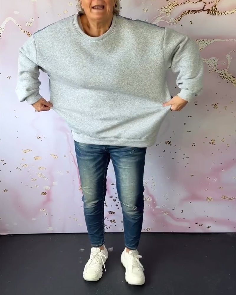 Sweatshirt med patchwork med rund hals