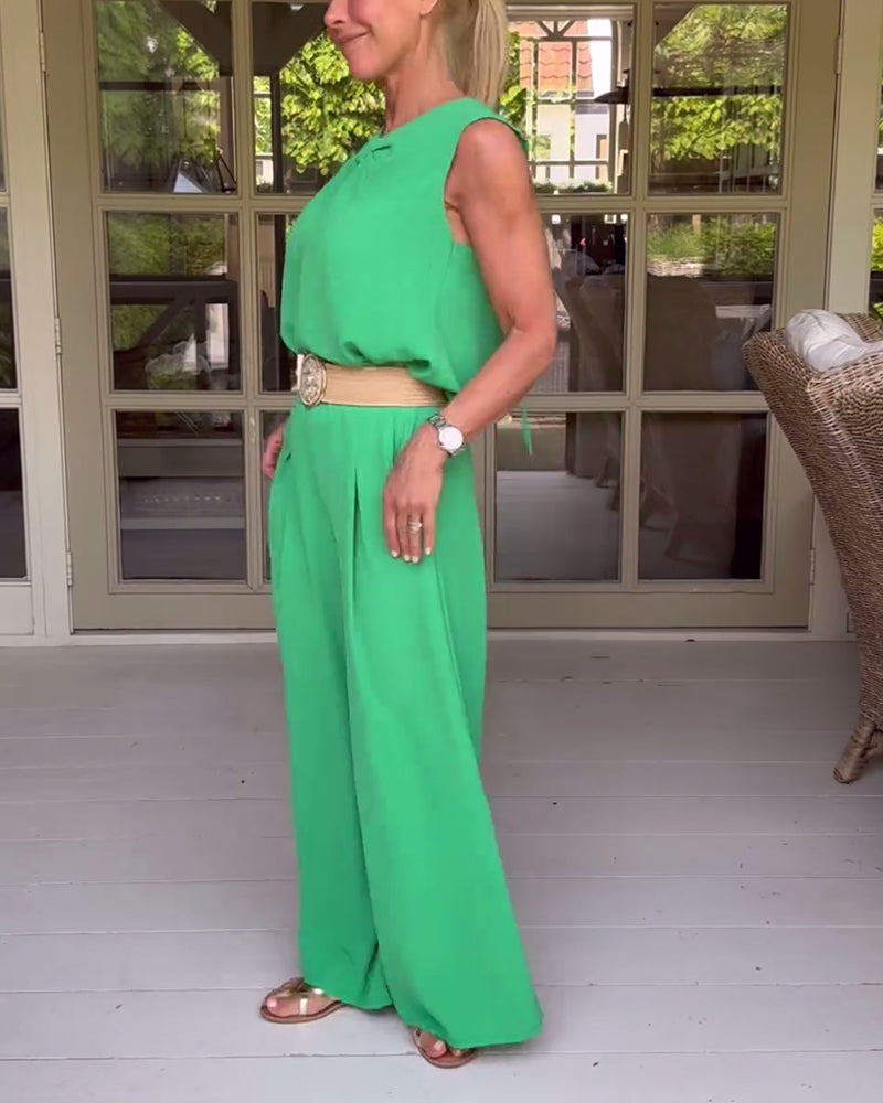 To-delt sæt | Grønne bukser med brede ben og grøn tank top